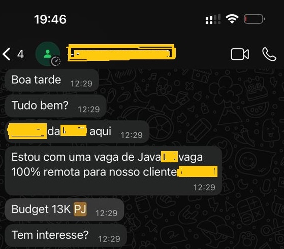 Print de vaga Java recebida no LinkedIn